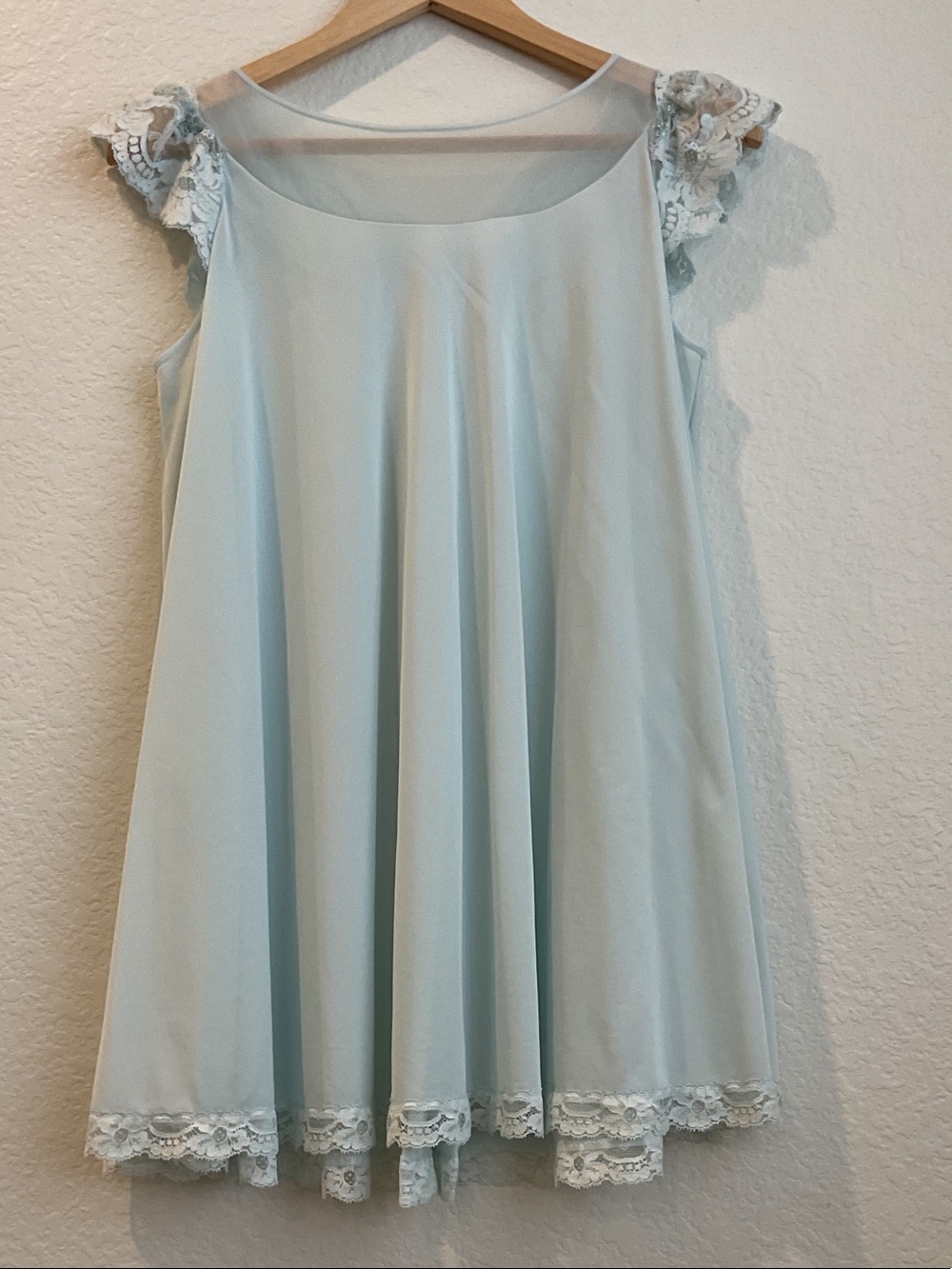 SHADOWLINE Lace-Trim Blue Women's Sleep Chemise Robe - Picture 6 of 12
